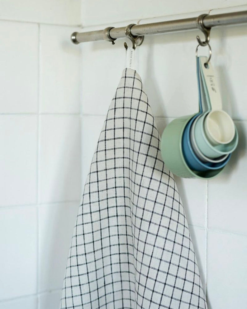 Ivory Grid Linen Kitchen Cloth | Neutral Plaid Multi-Purpose Towel