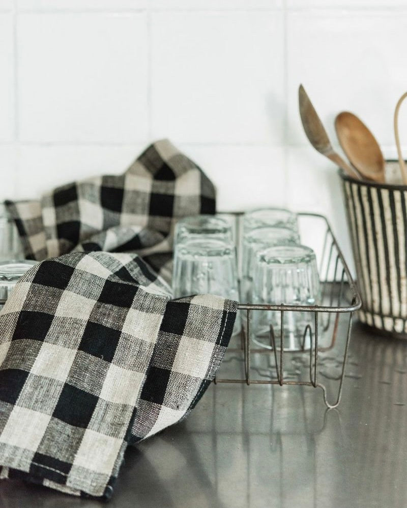 Thick Linen Check Kitchen Cloth | Black & Natural Multi-Purpose Towel