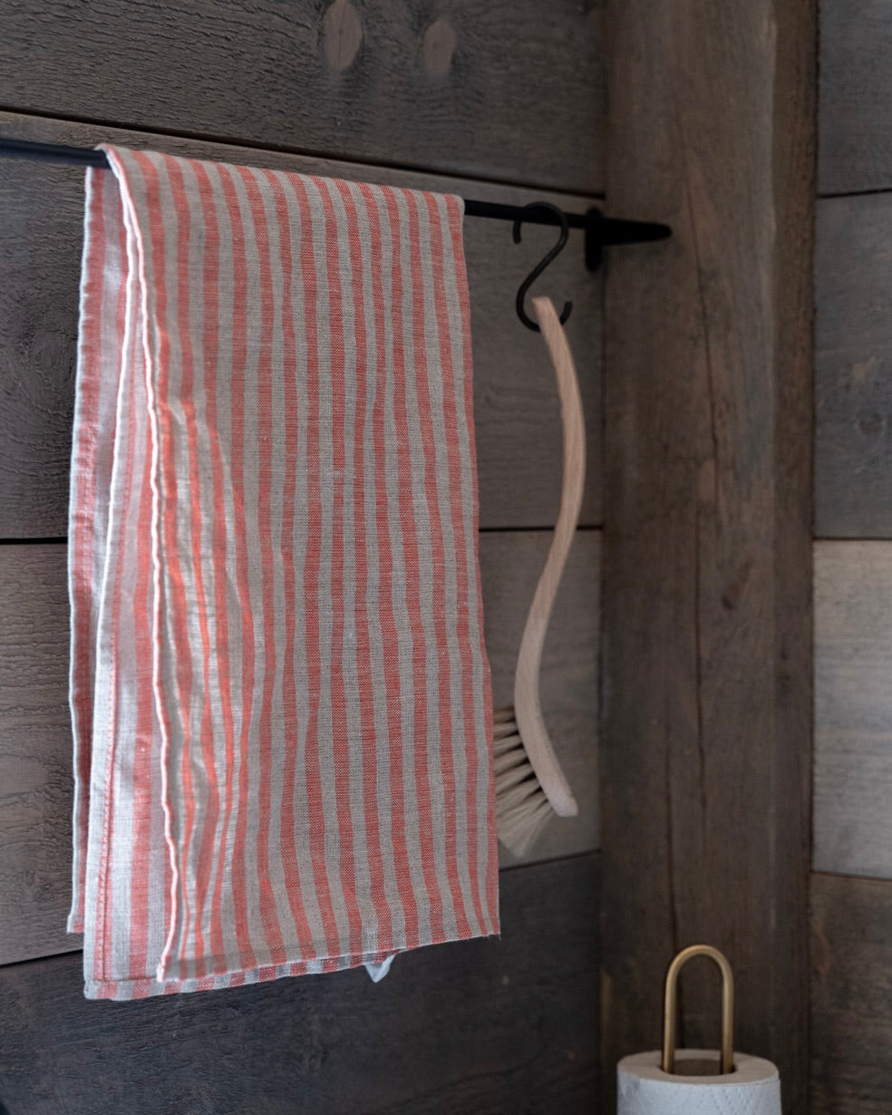 Fine Stripe Linen Kitchen Cloth | Red & Natural Multi-Purpose Towel