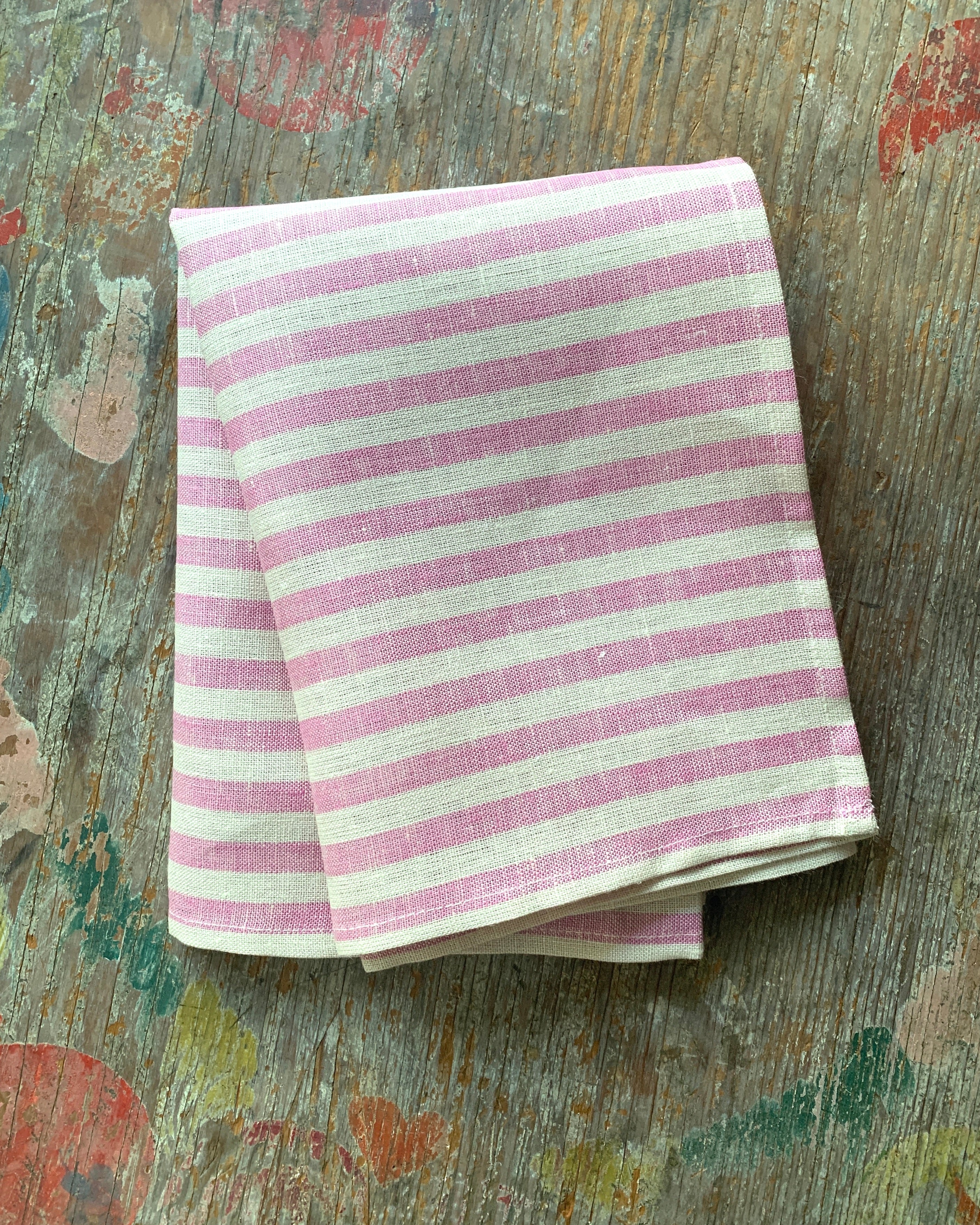 Soft Stripe Linen Kitchen Cloth | Pink & Beige Multi-Purpose Towel